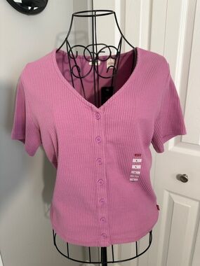 LEVI’S Women’s Ribbed Button-Front Top - Pink, NWT